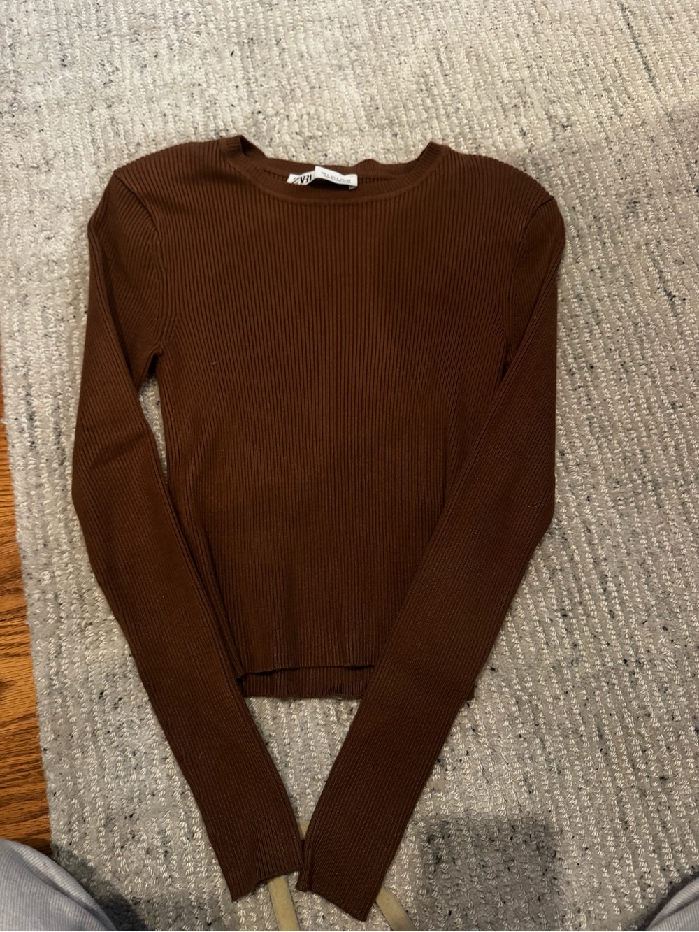 Zara Ribbed Long-Sleeve Tee - Brown